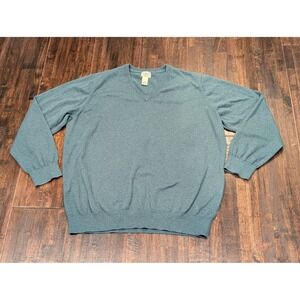 LL Bean Sweater Mens 2XL‎ Gray V Neck Cotton Cashmere Blend Pullover Long Sleeve